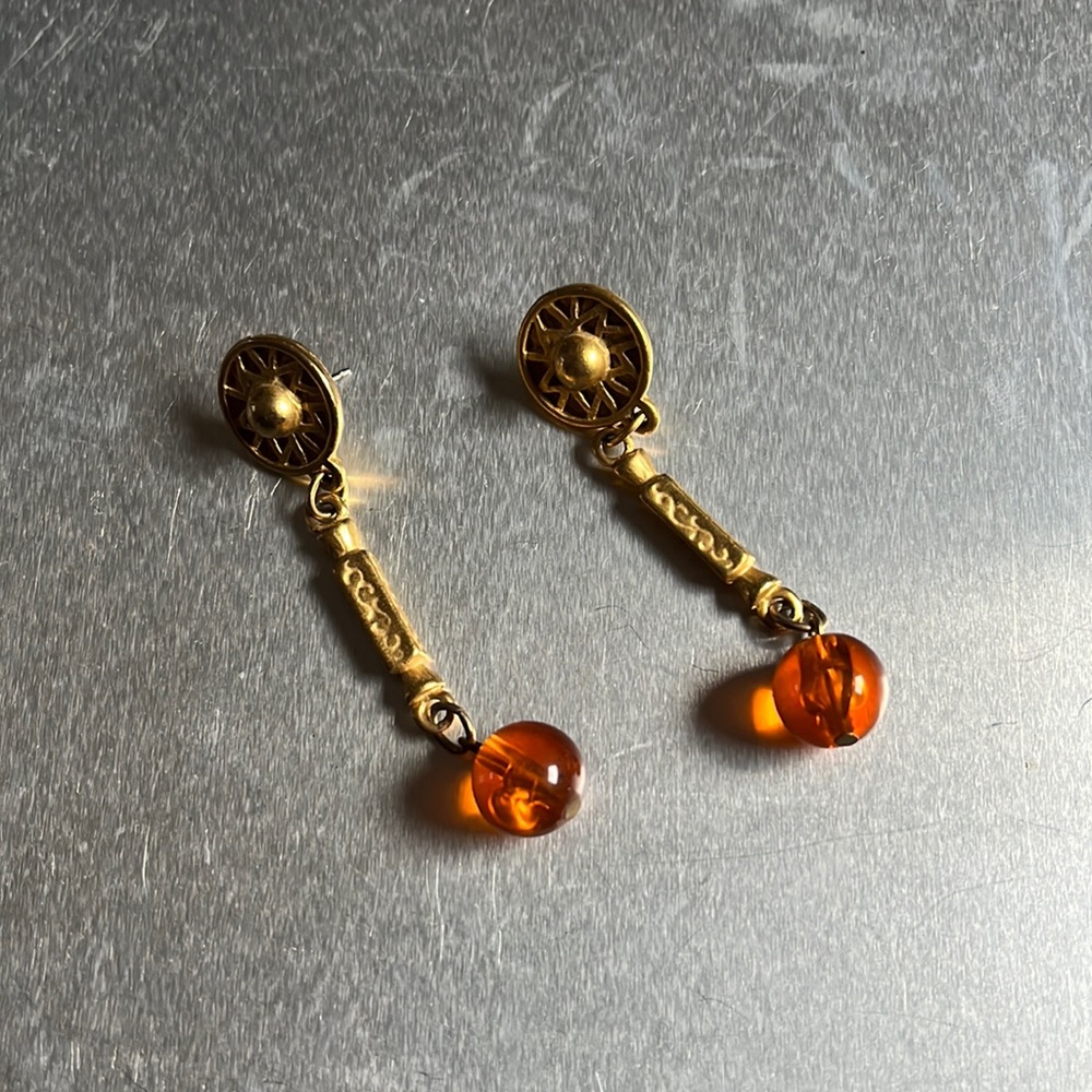 Brushed Gold Post Dangle Earrings